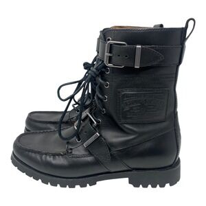 Polo Ralph Lauren Radbourne Black Leather Buckle Lace Up Moto Boots Mens 8.5